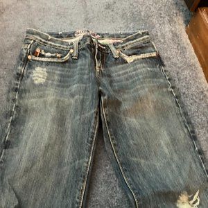 Miss Me Womens Marilyn Boot Cut Jeans Blue Distressed Whiskered Pockets Denim 26